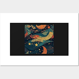 Unleash Your Inner Stardust: Embrace Cosmic Fashion with Our 'Starry Night' Pattern! Posters and Art